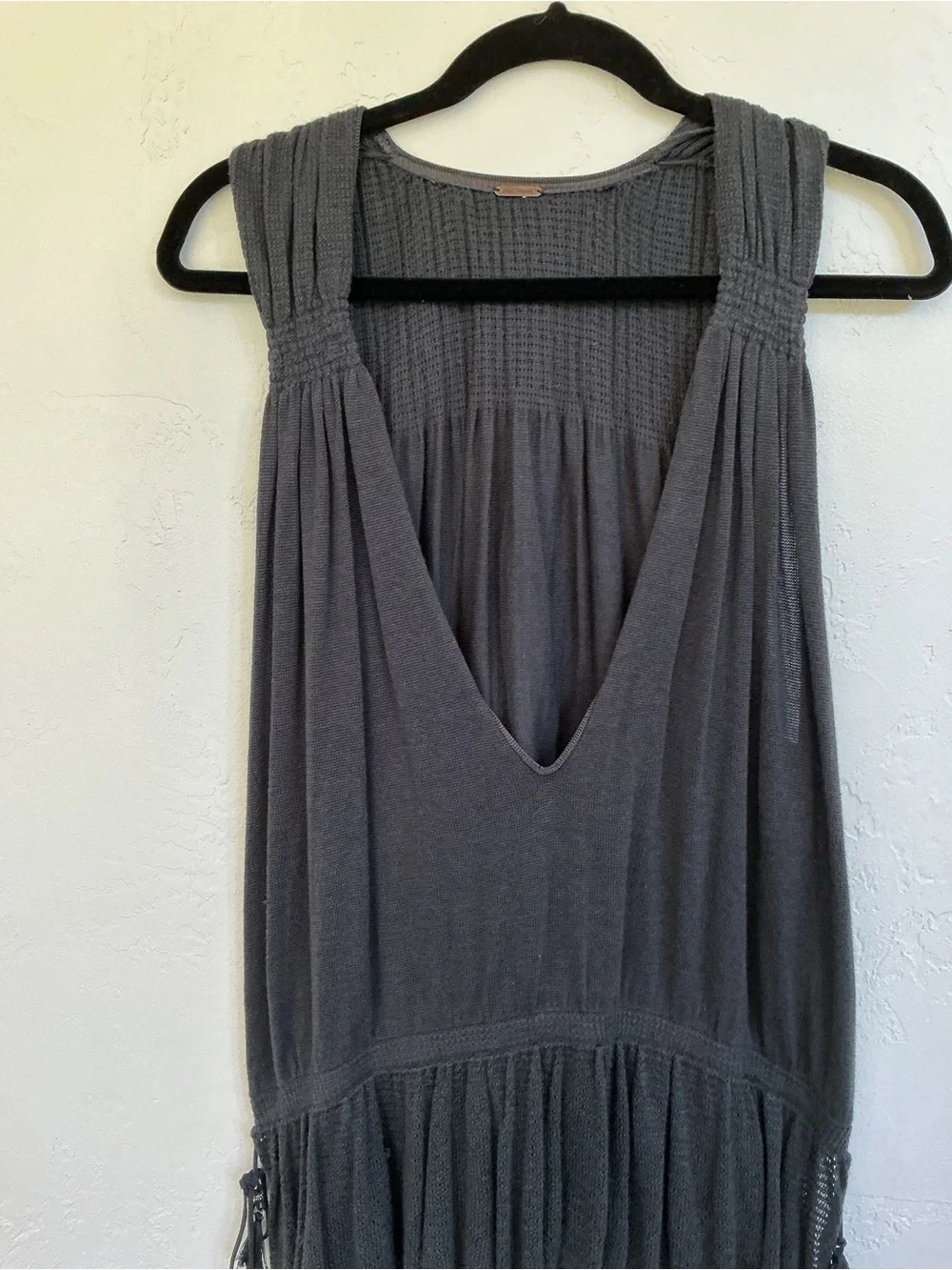 Free People Deep V-Neck Lightweight Knit Dropped Waist Tunic Top - Charcoal - Picture 3 of 9